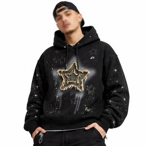 Heavy Cotton Fleece Hoodies Rhinestone Detail <b>Star</b> Applique Embroidery Streetwear Pullover Custom <b>Designer</b> Apparel - Product Image 1