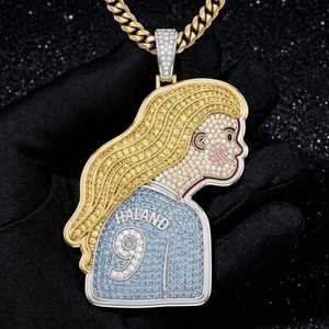 Pendentif Visage de Fille Fan de Football Style Sportif, Moissanite Multicolore avec Argent 925, Bijoux Fins, Pendentifs et Breloques - Product Image 4