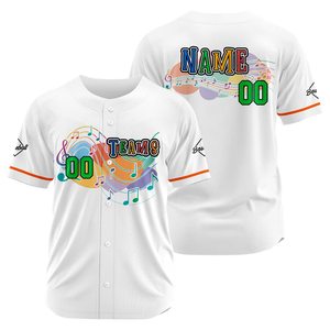 Colorful Music Notes <b>Baseball</b> Jersey Unisex Short Sleeve Button Front Digital Print Polyester Sportwear Adult All Seasons - Product Image 3