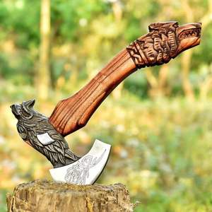 Hache viking haut de gamme, forgée à la main, manche gravé, acier à haute teneur en carbone, étui en cuir fin de qualité supérieure pour l'extérieur – Vente chaude - Product Image 1