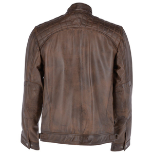Veste en cuir véritable de style vintage, marron, en cuir de vachette, coupe slim, pour homme, style motard, veste asiatique pour homme - Product Image 5