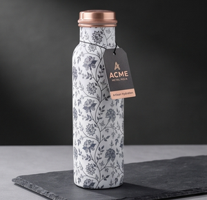 Elegant Floral Design Copper Water Bottle Reusable With Natural Wellness For Travel Hiking Gym Yoga And gifts - Product Image 1