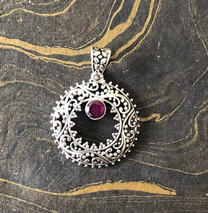 Designer <b>Emerald</b> Cut Ruby <b>Pendant</b> with Bezel Setting Vintage Style Handcrafted 925 Sterling Silver Unisex Jewelry - Product Image 3