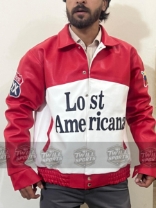 Chaqueta de Motero Acolchada de Cuero Sintético Rojo para Hombre, Estilo Americano Retro, Corte Ajustado, con Diseño de Parches, Cuello Camisero, Ropa Casual de Otoño - Product Image 2