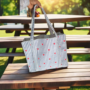 Bolsa de Compras de Playa Ligera de Algodón con Diseño Floral de Color Sólido, Ecológica, Hecha a Mano, con Estampado en Bloque, Acolchada y Espaciosa - Product Image 2