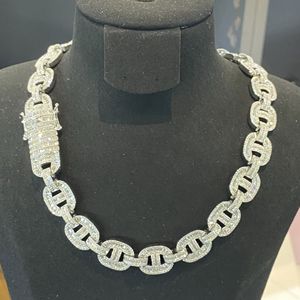 Men's Rhodium Plated 925 Silver Moissanite Link <b>Chain</b> Statement <b>Necklace</b> Hiphop Style Micro Insert Round Brilliant Cut - Product Image 1