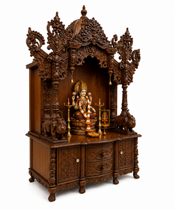 Grand Temple Hindou en Bois pour la Maison avec Armoire de Rangement et Finition en Bois de Teck Premium, Grande Salle de Prière Hindoue en Bois, USA - Product Image 3