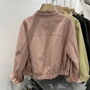 Chaqueta de cuero acolchada de invierno para mujer, con capucha, cuello alto, estilo casual holgado, negra, estilo motociclista, lavada - Product Image 6