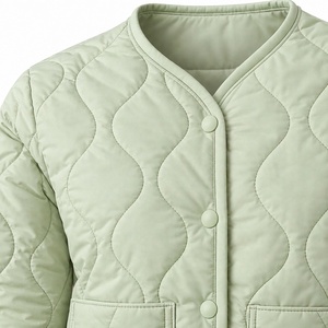 <b>Women</b> Sage Green Quilted <b>Jacket</b> Collarless Wave Padding Coat Lightweight <b>Warm</b> Casual <b>Winter</b> Outerwear Snap Button Patch Pockets - Product Image 4