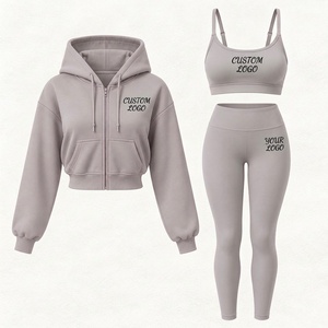 Conjunto Deportivo de Otoño Personalizado para Mujer, Chaqueta Deportiva, Sujetador Deportivo, Pantalones Capri de Manga Larga con Cierre, 3 Piezas, para Correr, Malla Sólida de Secado Rápido - Product Image 5