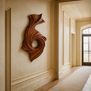 Sculpture murale en bois Art Déco artisanale avec motifs abstraits et géométriques pour la décoration du salon - Cadeau d'anniversaire - Product Image 3