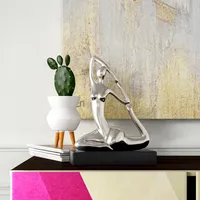 Sculpture d'art moderne en métal plaqué argent, figurine féminine abstraite 3D sculptée, décoration artistique, statuette en acier inoxydable poli