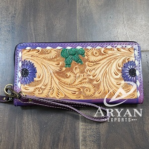 Aryan New Style Colorful Floral Cactus Design <b>Women</b> Clutches Tooled Genuine Leather Slim Card Holder <b>Wallet</b> for Daily Multi Use - Product Image 1