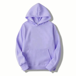 Men's Lavender Embroidered French Terry Fleece Hooded Sweatshirt Boxy Fit Solid Color Casual Winter Wear Knitted Pocket Design - Product Image 1