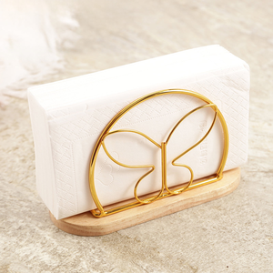 Gold <b>Butterfly</b> Napkin Holder for <b>Dining</b> <b>Table</b> Elegant Metal Tissue Paper Stand with Wooden Base Decorative Kitchen Restaurant - Product Image 4