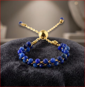 <b>Lapis</b> <b>Lazuli</b> Free Size <b>Ring</b> from SwatiN Designs, featuring hand-woven faceted blue <b>lapis</b> beads and an adjustable gold-tone - Product Image 6