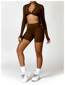Women's Light Blue 2 Piece Yoga Set Racerback <b>Crop</b> Top High Waist <b>Leggings</b> Seamless Stretch Sportwear - Product Image 3