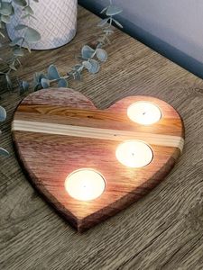 Heart Shape Wooden <b>Tea</b> Light Holder With Embossed Pattern For Home Decoration - Product Image 6