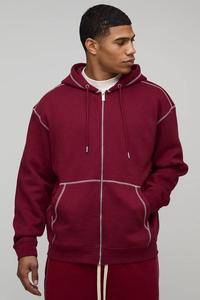 Sudadera con Capucha Gruesa de Corte Regular, con Cordón, Hombros Caídos, Cierre Completo, 100% Algodón, para Hombre, Invierno - Product Image 4