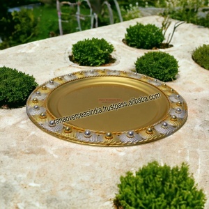 Plateau de service rond en fer plaqué or et argent de qualité supérieure, plat décoratif pour table à manger, cuisine, maison, présentation - Product Image 6
