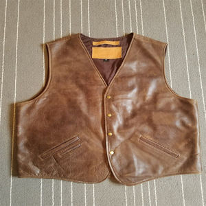 Chaleco Informal de Cuero Genuino para Hombre, Cuello Mao, Transpirable, Verano, Multibolsillos, Ropa de Trabajo, Fotografía, Pesca, Sin Mangas - Product Image 4