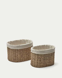 Oval Seagrass Small Storage <b>Baskets</b> With Cotton Liner Handcrafted Eco-Friendly Minimalist Design Multi-Purpose Organize - Product Image 2