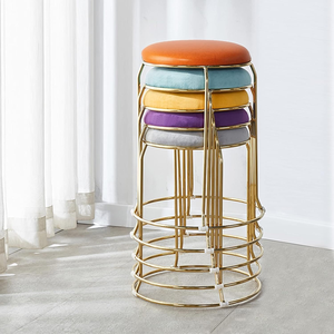 Modern Round Leather Top Bar Stool Gold Metal Frame High Quality Fast Delivery Indoor Furniture <b>Decor</b> Durable <b>Kitchen</b> Seating - Product Image 4