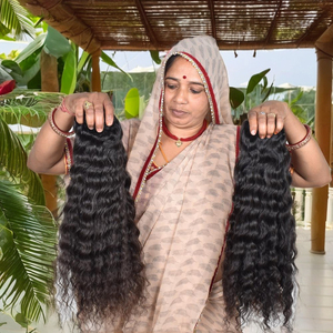 Paquets bouclés de cheveux humains du temple indien bruts non transformés avec double trame et extrémités dessinées simples Extensions fournies par le vendeur - Product Image 1