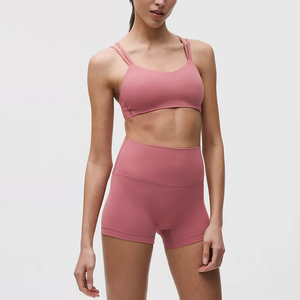 Ensemble de yoga rose sans couture pour femme, pantalon mi-taille longueur cheville, soutien-gorge de sport convertible à col rond, tenue d'entraînement 2 pièces - Product Image 5