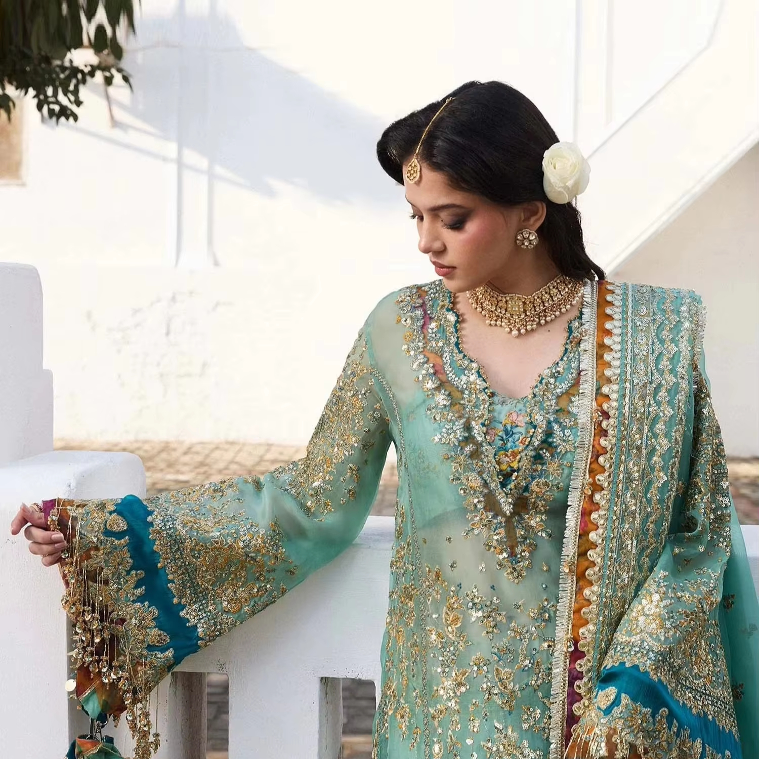 hand embroidered dresses in pakistan Navy Blue Pakistani Girls Dress – Fancy Frock main image 0