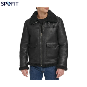 SPOFIT Men's Genuine <b>Leather</b> Breathable Quick Dry Moto <b>Jacket</b> Faux Fur Lining Zipper Closure Windproof <b>Winter</b> Black Regular Fit - Product Image 5