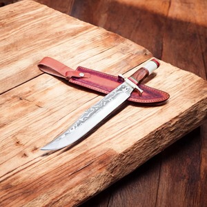 Couteau Bowie artisanal en acier Damas, pointe clip, épaisseur 3 mm, 15 pouces, qualité industrielle/DIY, manche en bois de rose, chasse et survie - Product Image 2