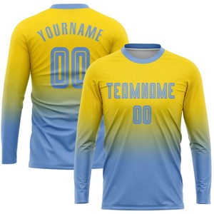 ชุดเสื้อฟุตบอลสั่งทำพิเศษ สีเหลืองไล่เฉดสีน้ำเงิน แขนยาว พิมพ์ลายแบบ Sublimation แห้งเร็ว ทรงสปอร์ต ยูนิเซ็กซ์ สำหรับผู้ใหญ่ ชุดทีม - Product Image 4