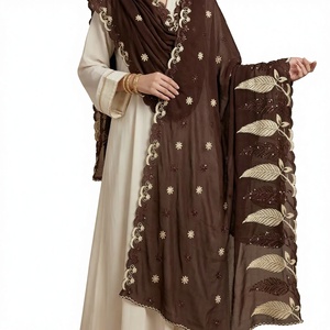 Foulard long en mousseline de soie pour femme, brodé de fleurs et de strass, respirant, multicolore, pour usage quotidien, vente en gros OEM - Product Image 1