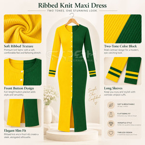 เสื้อคาร์ดิแกนถักไหมพรม Cosh International Sorority Sisterhood สีเหลืองเขียวตัดกัน คอทรงโอ ติดกระดุมด้านหน้า ความยาวเต็มตัว สไตล์มินิมอล - Product Image 6