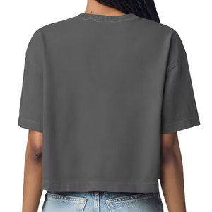 New Print <b>White</b> <b>Crop</b> <b>Top</b> T-Shirt Drop Shoulder Loose Fit Custom Sublimation Vinyl New Blank Cropped Tee Shirt - Product Image 2