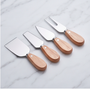 Ensemble de couteaux à fromage artisanaux en acier inoxydable avec manches en bois, couleur argent, parfait pour le plateau à fromage, ustensiles de cuisine - Product Image 1