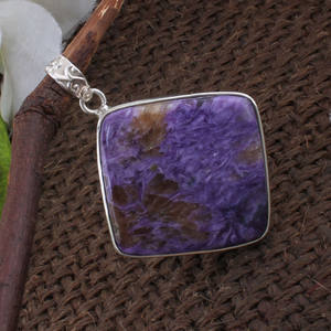 Collar artesanal de plata de ley 925 con colgante de charoita, gema natural morada, corte cojín, joyería vintage al por mayor - Product Image 3