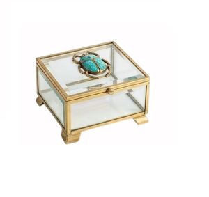 Beetle Knob Square Glass Keepsake <b>Box</b> Jewelry Organizer Decorative Accent <b>Vanity</b> Table Decor Wedding Bridal Gift Jars & Boxes - Product Image 1
