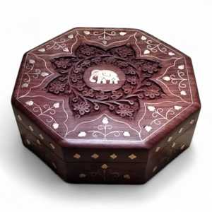 Boîte à bijoux et cosmétiques octogonale en bois de rose, style vintage, faite à la main, pour Noël et les bagues - Product Image 2