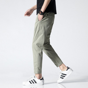 Pantalon Capri décontracté d'été pour homme, taille élastique, léger, en coton, coupe mi-taille - Product Image 3