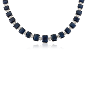 Nuevo Collar de Tenis Moderno con 47.64 Ct. de Zafiro Azul y Diamantes, Joyería Fina de Oro Blanco Sólido K18 para Novias y Bodas - Product Image 3
