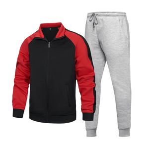 Ensemble de survêtement deux pièces personnalisé pour homme : veste zippée à manches raglan et pantalon de jogging en molleton épais - Product Image 2