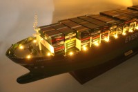 E.VER.GREEN CONTAINER SHIP LIGHTS Maqueta de Madera Hecha a Mano, Pulida y Pintada, Decoración para el Hogar, Expositor, Souvenir, Negocio