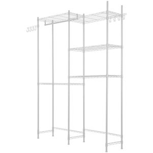 Scaffale portaoggetti a 5 livelli sopra lavatrice/asciugatrice, regolabile, a due file, con asta appendiabiti e ganci per lavanderia - Product Image 6