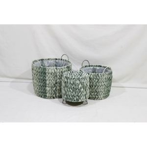 Set of 2 Two Tone PE Rattan Woven <b>Plant</b> <b>Pot</b> Stand Outdoor Flower Planter <b>Holder</b> Basket with Metal Frame - Product Image 2