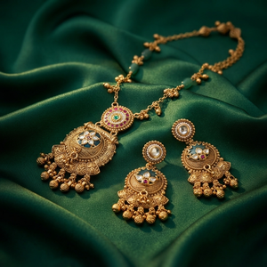 Ensemble collier et boucles d'oreilles pendantes en laiton plaqué or, finition antique traditionnelle, pour femme, anniversaire - Product Image 5