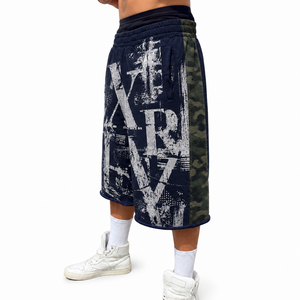 Shorts en molleton de coton haute densité OEM/ODM avec empiècements contrastants sur les côtés, coupe ample et oversize, style streetwear, imprimés graphiques pour hommes - Product Image 1