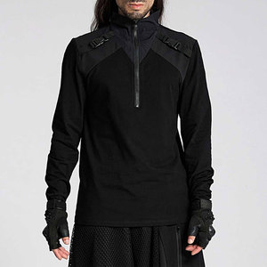 <b>Men's</b> Gothic Long Sleeve Shirt Black Streetwear Top with Windproof Zipped Stand Collar and Shoulder Buckles - Product Image 1
