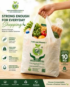 Bolsas de Compra Ecológicas 100% Compostables Sin Plástico, Bolsas de Transporte con Corte en W, Bolsas de Embalaje Biodegradables para Comercio Minorista, Bolsas de Almacenamiento Sin Plástico - Product Image 2